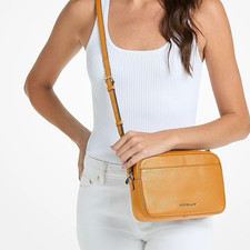 Michael Kors Orange Crossbody Bag Gold Hardware Adjustable Strap Zip