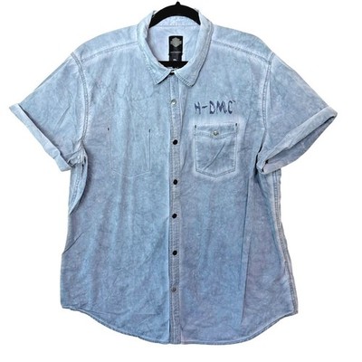 Mens Harley Davidson Shirt Sleeve Button Up Pocket Shirt Size 2XL H-DMC Cotton
