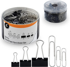 350 Pack Paper Clips and Binder Clips Set by - Binders Paperclips Assorted Si