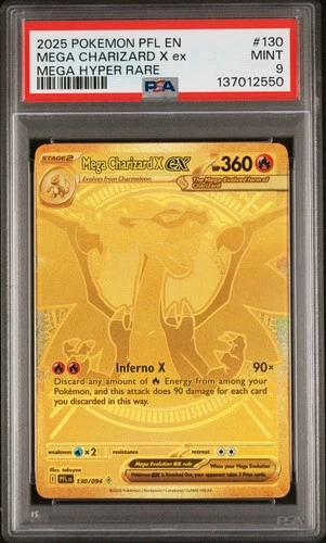 2025 Pokemon Phantasmal Flames #130 Mega Charizard X Ex Mega Hyper Rare PSA 9