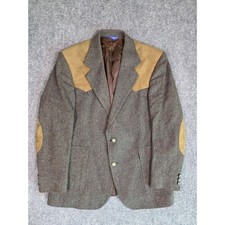 Pendleton Wool Herringbone Blazer Suede Yoke Elbow Patches Western 40 Vintage