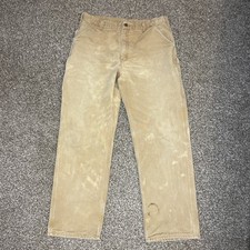 Carhartt Mens B11 BRN Dungaree Fit Carpenter Pants Brown 38x34 Stains Distressed