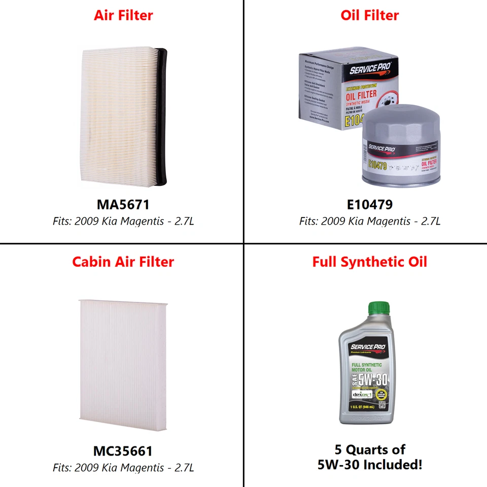 2009 Kia Magentis 2.7L Complete Oil, Air & Cabin Filter Kit (5W-30) Foto 2 de 4