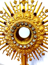 Superbe Ostensoir 19thC. Nice Antique Monstrance gold plated with Stones