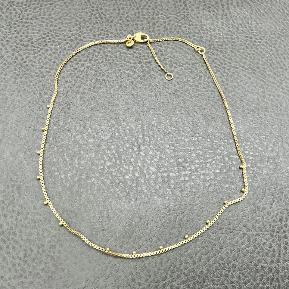 Madewell Necklace Gold Tone Beaded Station Box Chain Adjustable Lobster Clasp - Image 2 of 4