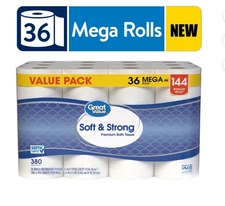 !NEW!(36 Pack) Great Value Toilet Paper Mega Rolls !NEW!