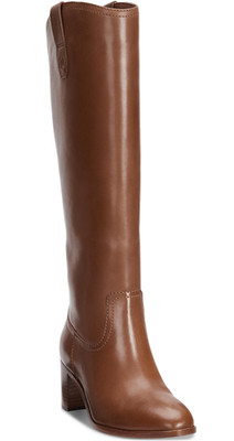 Lauren Ralph Lauren Carla Burnish Leather Tall Boots Women's Deep Saddle Tan 9B