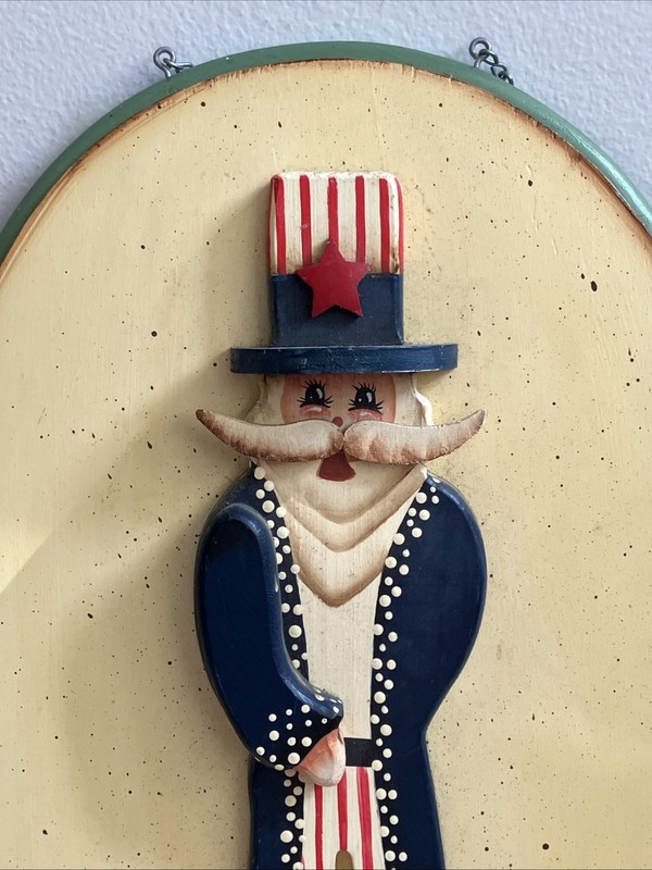 Vintage Handmade Patriotic Folk Art Uncle Sam Wooden Plaque Uncle Sam Figure 18"
