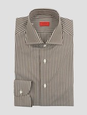 NEW ISAIA BROWN WHITE COTTON SHIRT US 17 - EU 43 2IS17