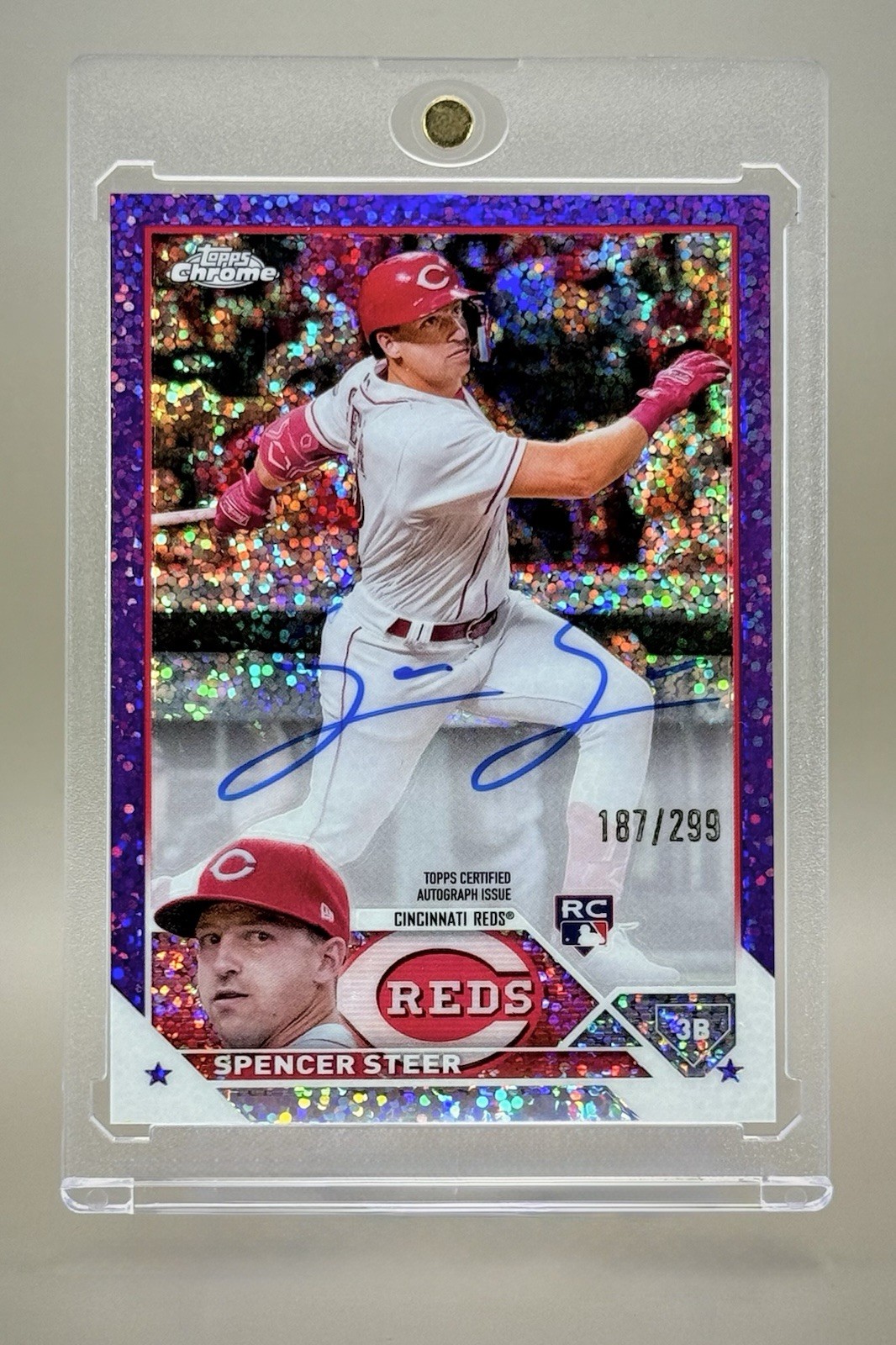 Spencer Steer 2023 Topps Chrome #RA-SS Purple Speckle Refractor RC Auto #/299