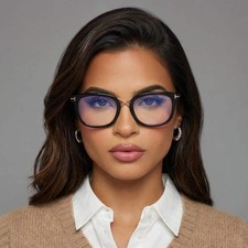 Tom Ford Eyeglasses FT5637-B 001 Black Rectangular Gold Frames 52mm Blue Light