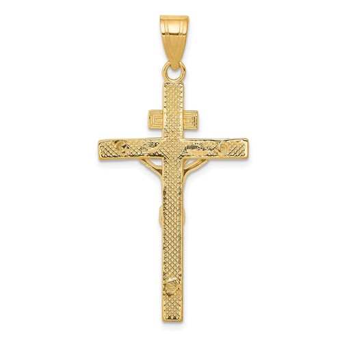 14k Two-Tone Gold Solid Crucifix Cross Pendant 40mm Christian Jewelry - Picture 4 of 6