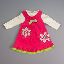 VTG EUC Rare Editions Hot Pink/Lime Snowflake Corduroy Dress Set Baby Girl 18m