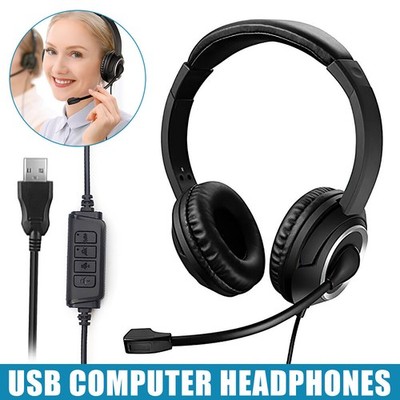 USB Headset Headphones Wired with Microphone for Call PC Computer Laptop   