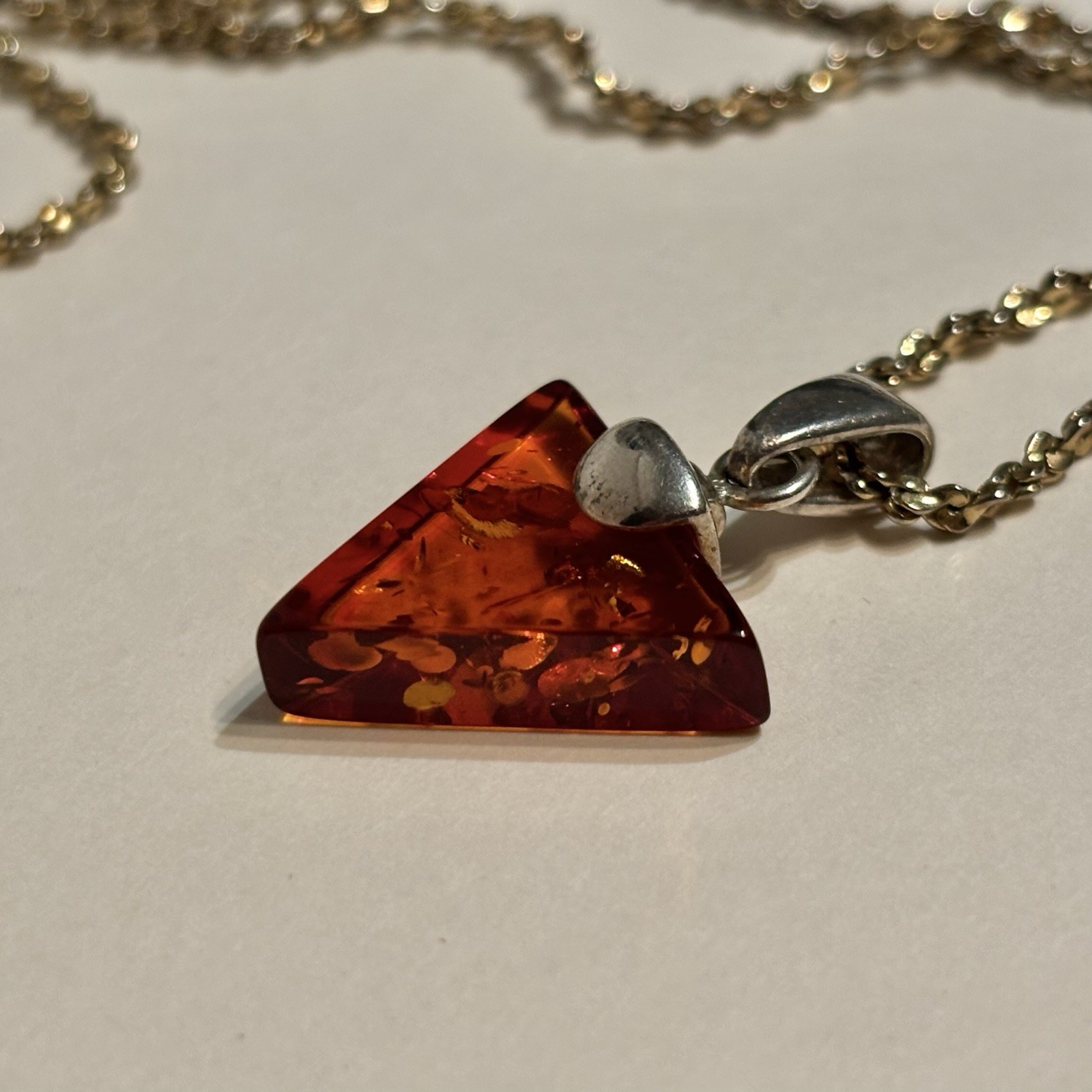 Genuine Baltic Amber Cognac Triangular Pendant on… - image 6