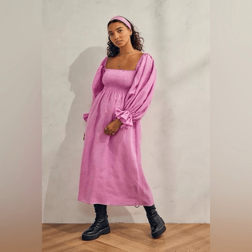 Vestido midi de lino para dormir Atlanta en lavanda talla mediana precio de venta sugerido por el fabricante 320 USD - Imagen 7 de 14