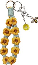 Wristlet Flower Keychain,Macrame Boho Crochet Keyring Wrist Yellow