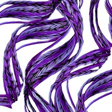 Electric Purple Feather Hair Extensions 6 Piece Mix 3 Striped 3 Solid