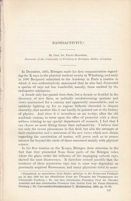 RADIOACTIVITY. WRITTEN BY FRANZ HIMSTEDT. AN ARTICLE PUBLISHED BY THE SMITHSONIA