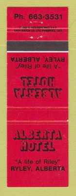 Matchbook Cover - Alberta Hotel Ryley AB