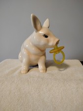 Vintage Young's Ceramic Pig with Pacifier Piggy Bank with Stopper W/ Crazin