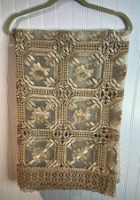 Elegant Beige Embroidered Floral Lace Tablecloth 54X72 With Crochet Detailing