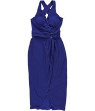 GUESS Womens Ruched O-Ring Cutout Wrap Dress, brightblue, 14