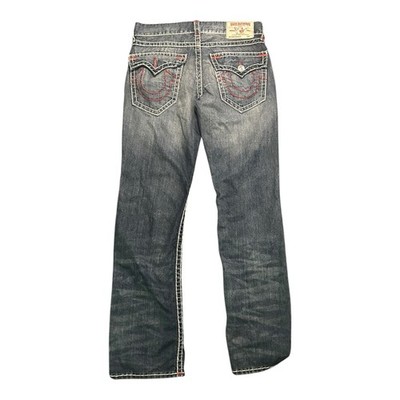 Vintage True Religion Straight Super T Jeans Mens Size 32x33 Thick Stitch Blue