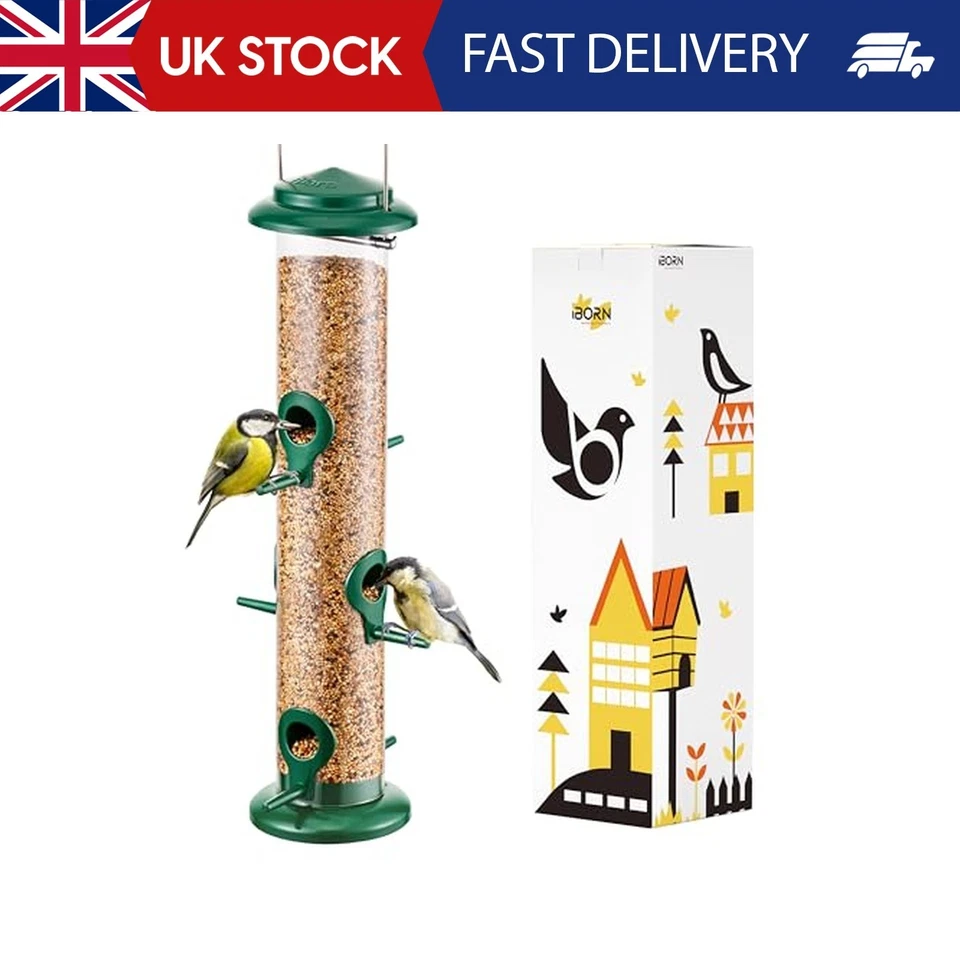 IBORN Metal Bird Feeders 6 Ports Hanging Wild Bird Seed Feeder for Mix Seed Blends, Ni