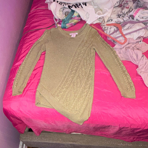Tommy Bahama Girls Beige Knit Tunic Sweater 7-8Y Crew Neck Long Sleeve
