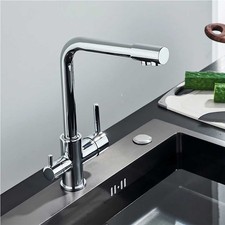Kitchen Mixer Sink Tap 3 Way Double Handle Pure Water Spout Filter Faucet Chrome