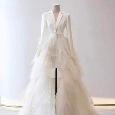 High Low Prom Dress Tiered Long Sleeves Women Formal Evening Gown Brithday Party