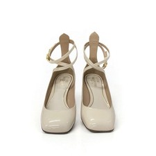 Valentino Pumps V Logo Ankle Strap Patent Ivory Gold Women's Size EU35/US5