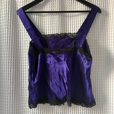 Vintage Victoria's Secret purple satin black lace camisole women's M gold label