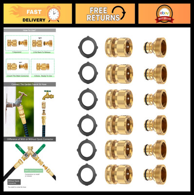Garden Hose Quick Connector Set - Solid Brass 3/4'' No-Leak Fittings, Easy Connec