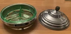 *VINTAGE* Antique Green Depression Glass Divided Nut Candy Dish with Stand & Lid
