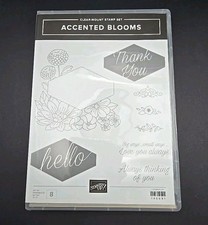 Stampin Up ACCENTED BLOOMS 8 Stamps-Retired, Thank You, Hello, Words/Flowers