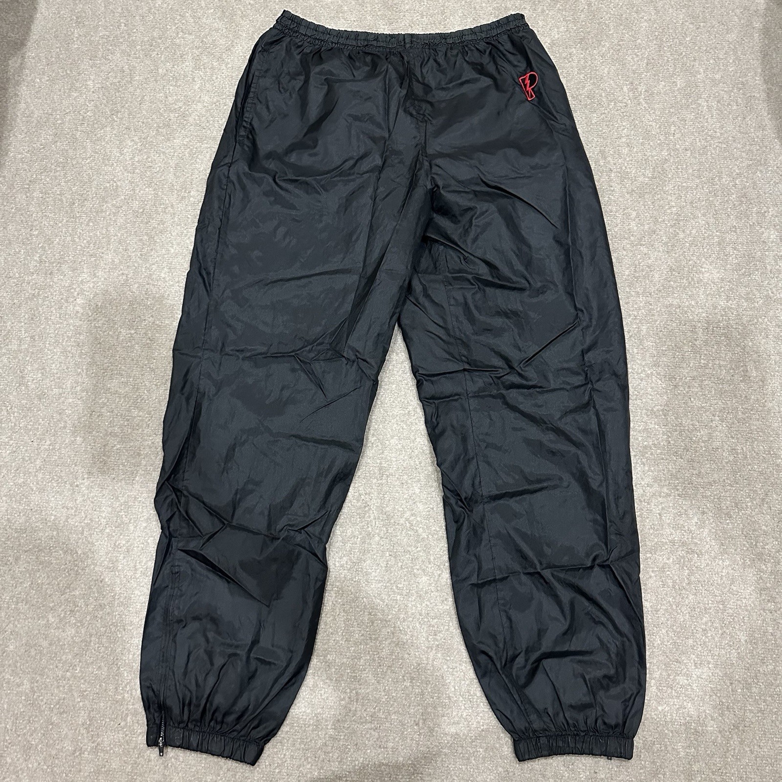 Men's Large Black 90s Nylon Parachute Track Lined Pants *read