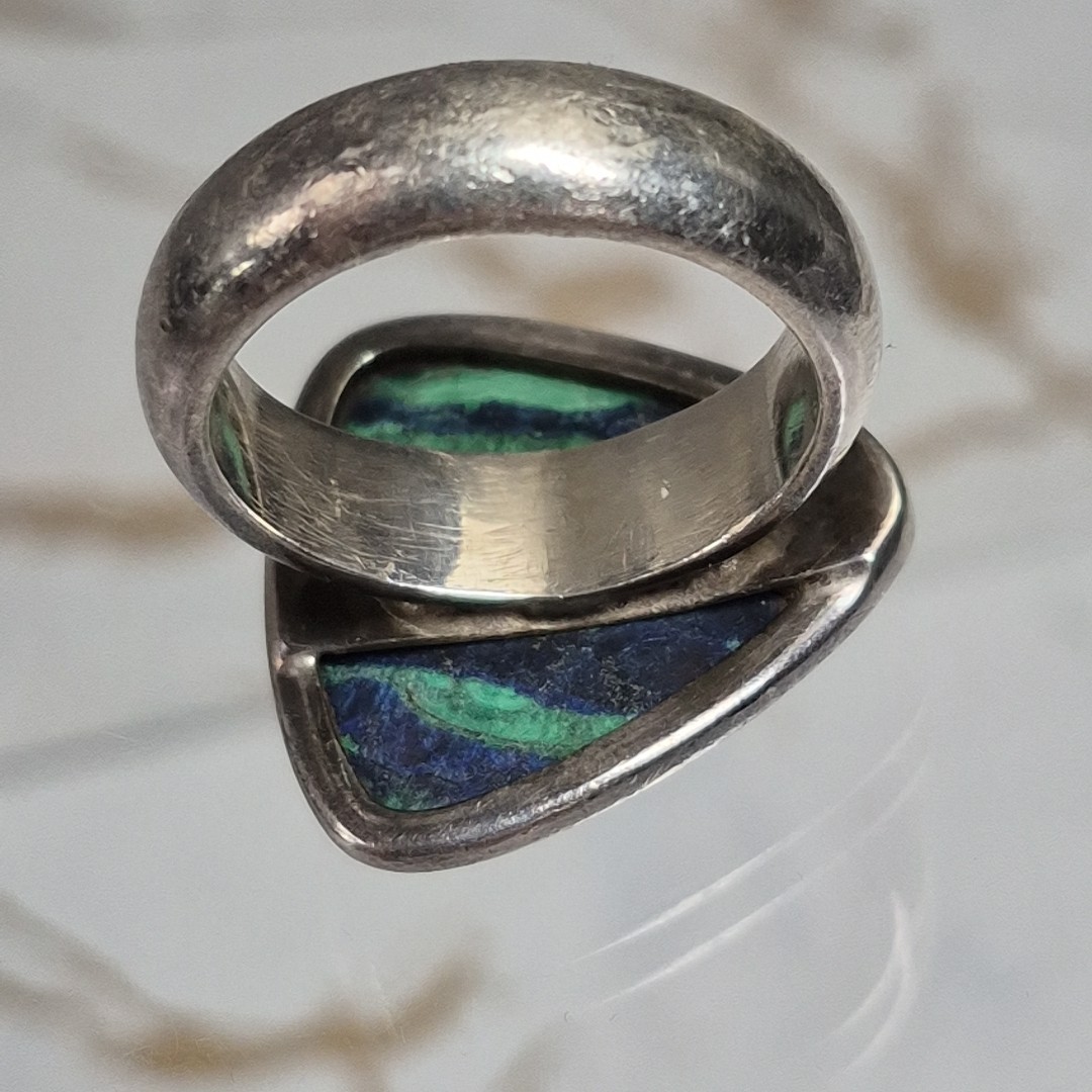 Vintage Azurite & Malachite Triangular Sterling S… - image 6