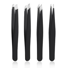 4PCS Stainless Steel Precision Tweezers Set for Hair Splinter Blackhead Removal