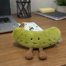 Jellycat Amuseables Pickle Plush Bag Charm Keychain Green Cute Stuffed Animal