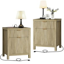 OAKHAM 2 DRAWER NIGHTSTANDS WITH CHARGING STATION, SET OF 2 - SUNWASHED ASH OAK