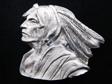 RI05136 *NOS* VINTAGE 1970s *INDIAN CHIEF* ART COMMEMORATIVE PEWTER BELT BUCKLE