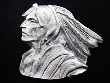 RI05136 *NOS* VINTAGE 1970s *INDIAN CHIEF* ART COMMEMORATIVE PEWTER BELT BUCKLE
