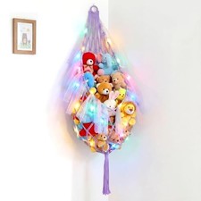 HunnmingRe Stuffed Animal Storage Organizers Corner Hanging Net with LED