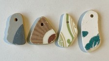 4 LOVELY SEA GLASS DRILLED BEACH POTTERY PENDANTS SURF TUMBLED JEWELRY P118
