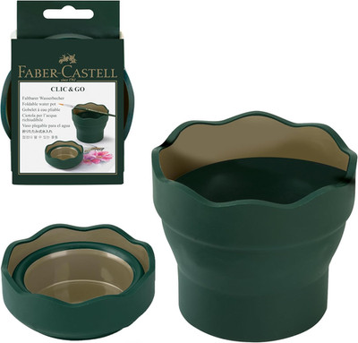 Faber-Castell Clic & Go Artist Water Cup, Dark Green - Travel-Friendly Collapsib