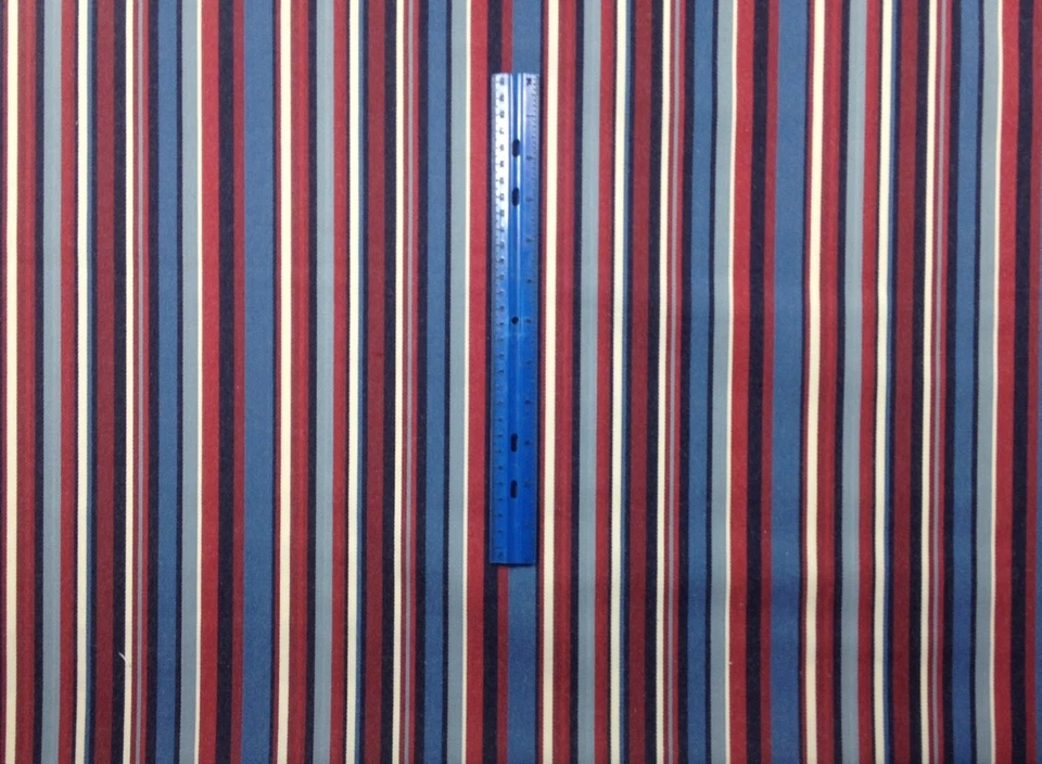 PREMIER ESTAMPADOS A BORDO RAYAS AZUL MARINO ROJO MUEBLES TELA POR YARDA 54"W Foto 3 de 4