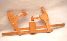 Hand Carved Mechanical Animated Wooden Toy Logger Man Bear Wood Chopping Czech