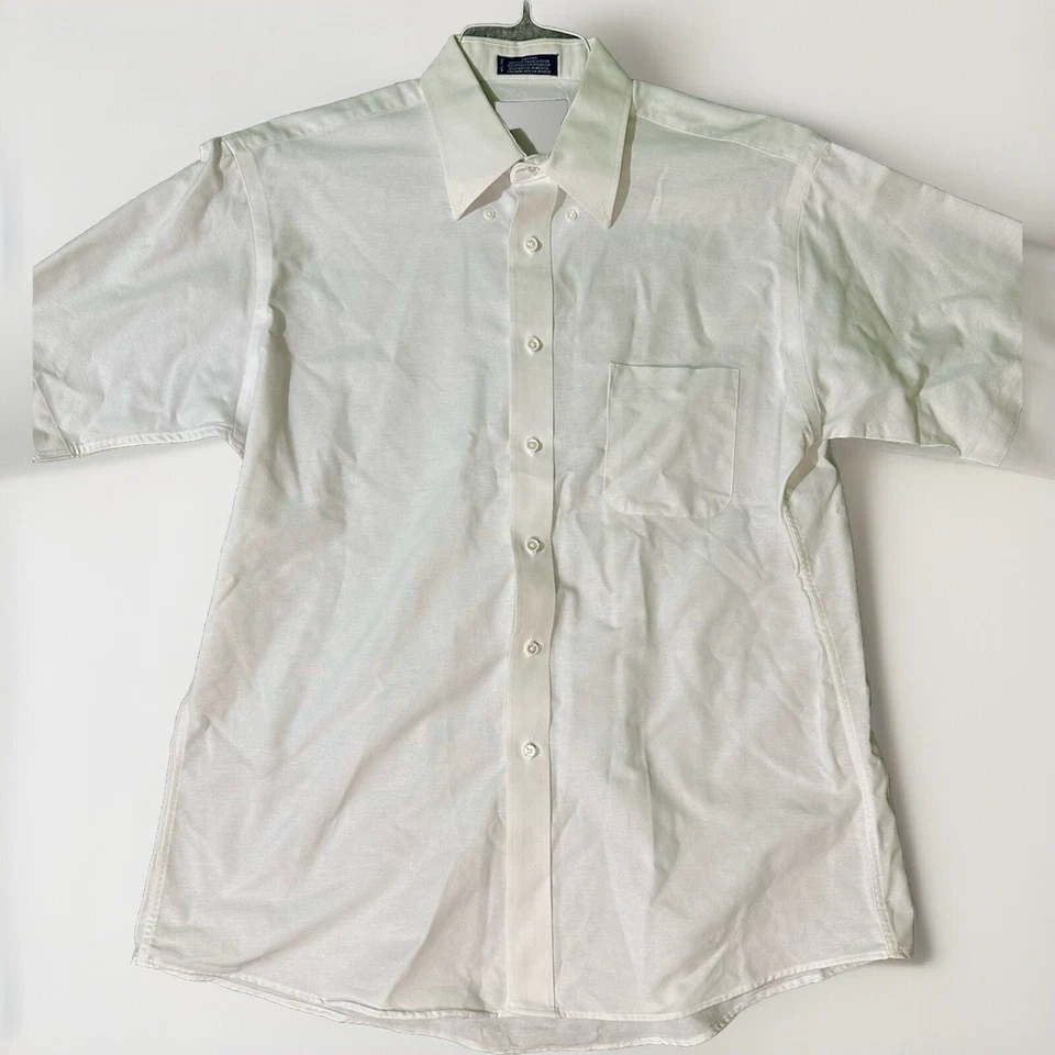 Camisa Bill Blass Signature Blanca Oxford Manga Corta Abotonada Talla 17 Foto 2 de 4